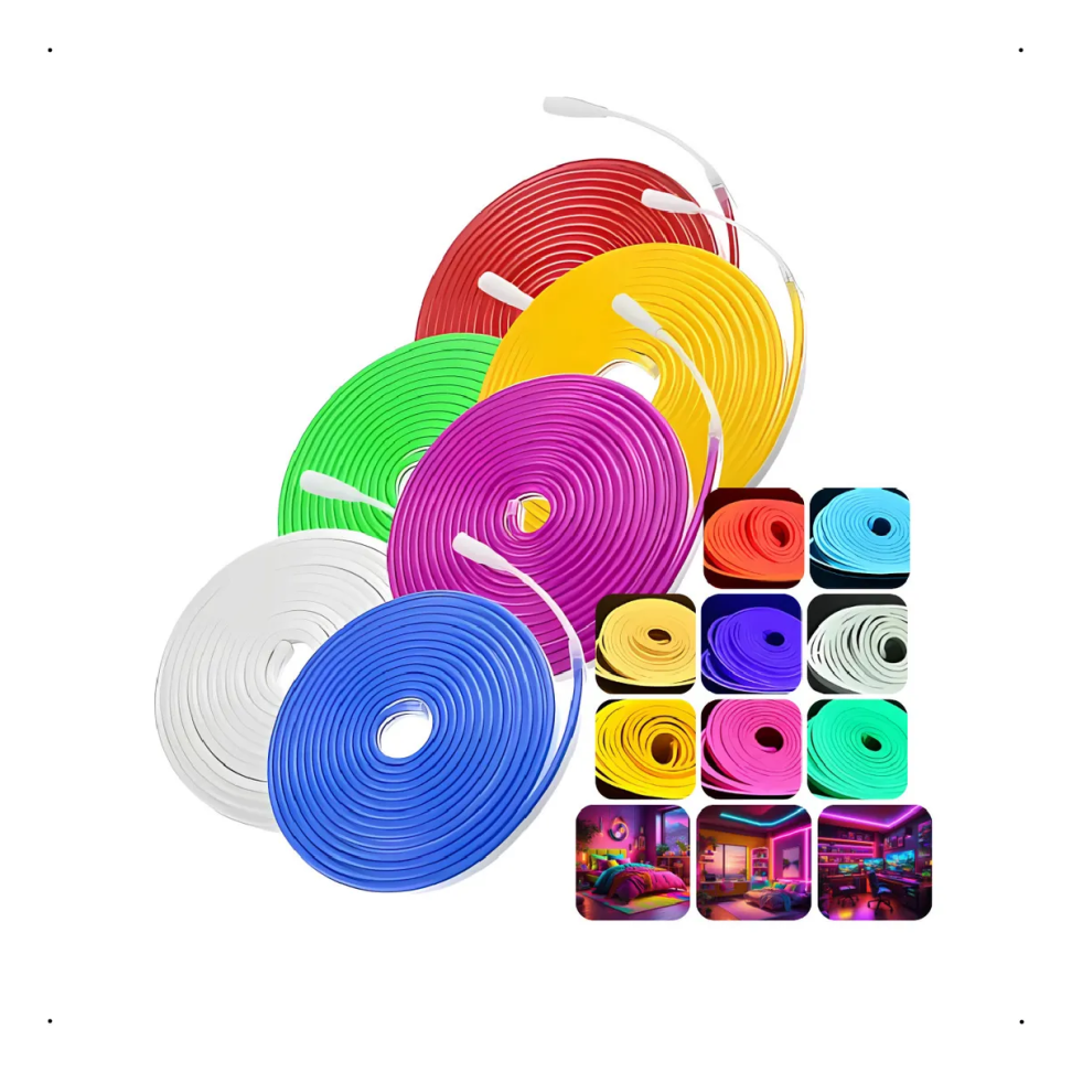Fita Neon Led 5m Flexível Siliconada 8 Cores + Fonte