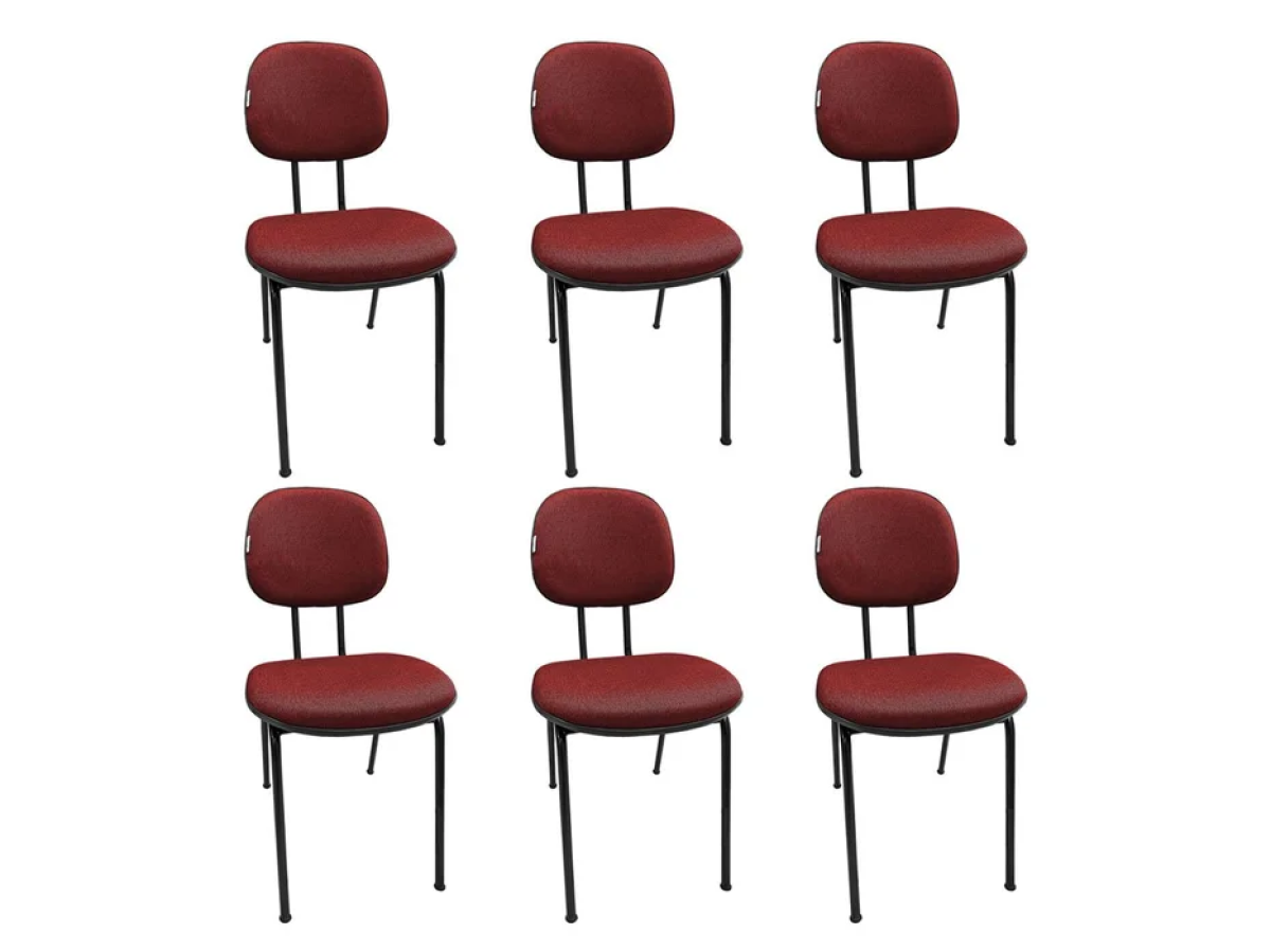 Kit 6 Cadeiras de Escritório Secretaria Fixa Pé Palito Tecido JSerrano Vermelho Com Preto para Recep Vermelho/Preto