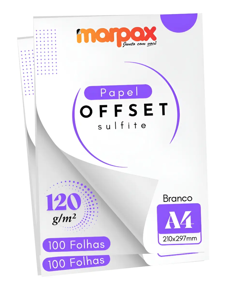 Papel Offset 120g A4 210x297mm Branco Marpax 200 Fls