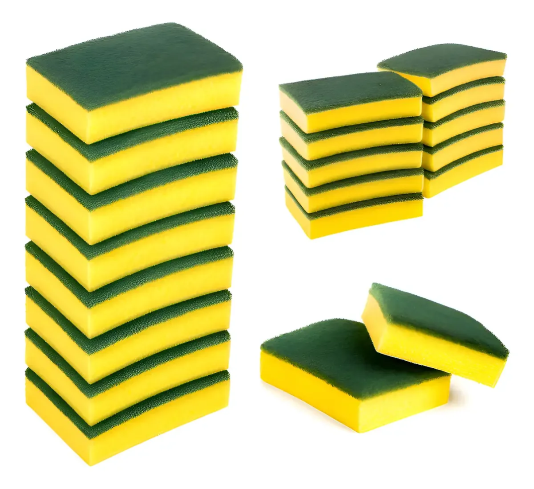 Kit 30 Esponjas De Pia Lava Louças Dupla Face Verde Amarela