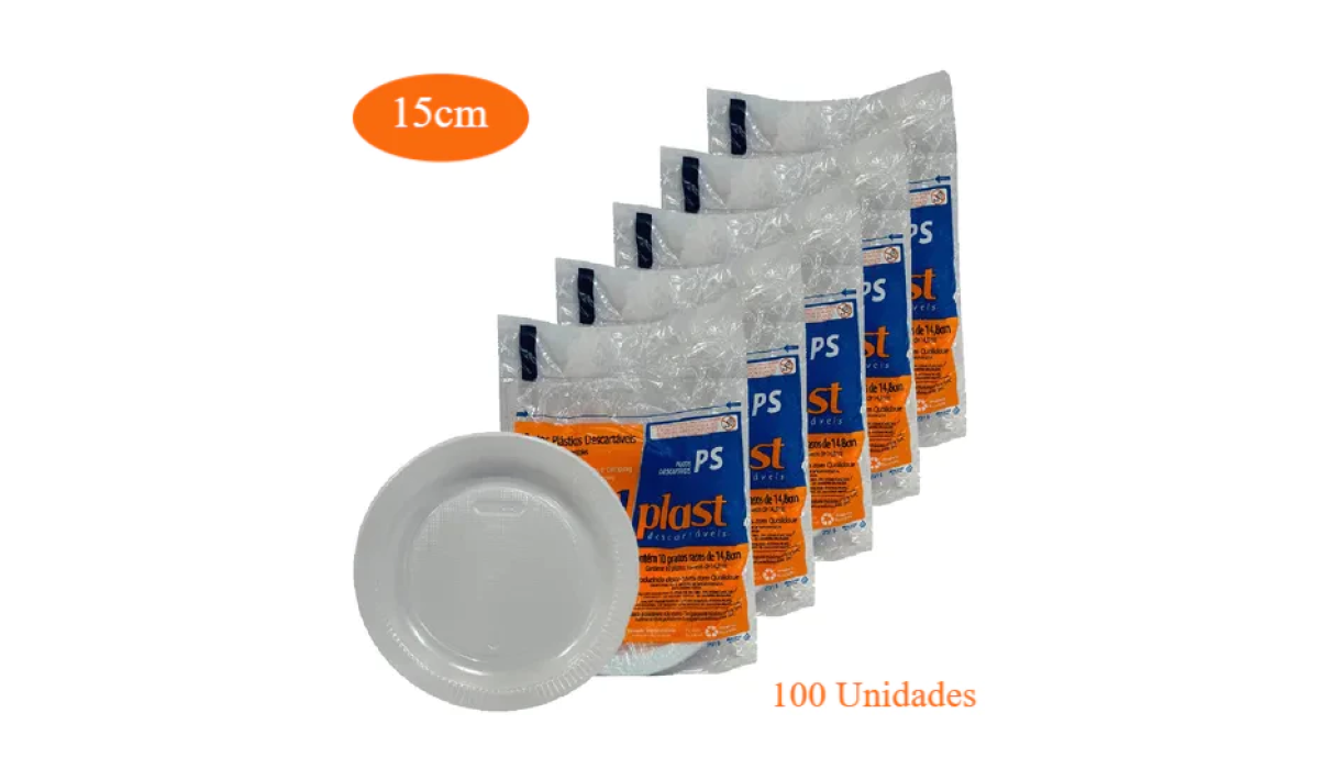 100 Pratos descartáveis raso 15cm Total plast ideal para sobremesas salgadinhos pequenas refeições