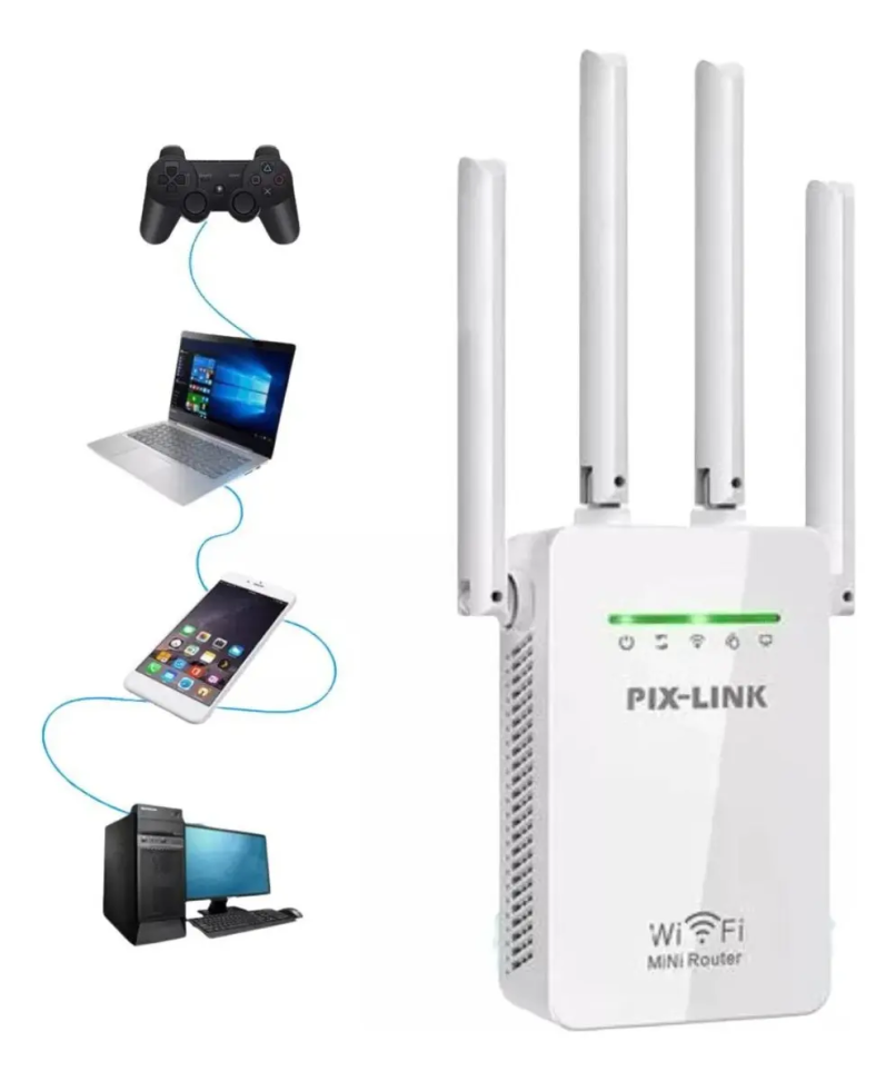 Repetidor WiFi Pix-Link 4 Antenas 2800M Sinal Forte 300Mbps Branco