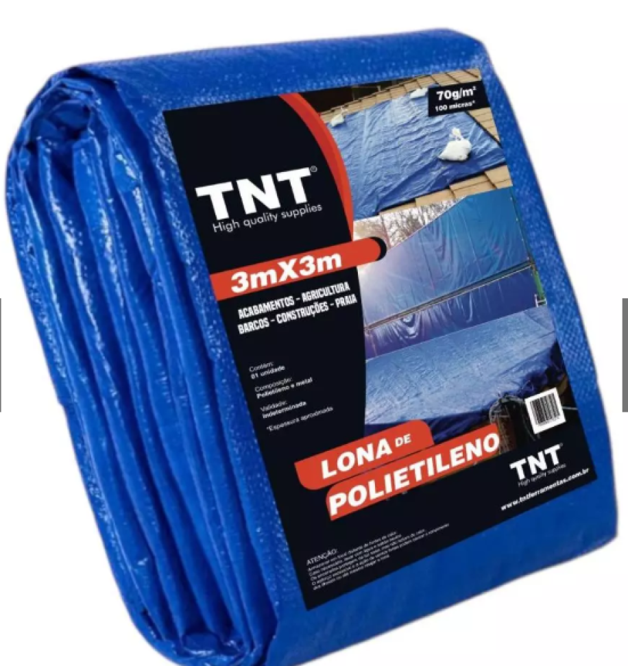 Lona Polietileno TNT Azul 3x3 m Reforçada Impermeável 70g/m²