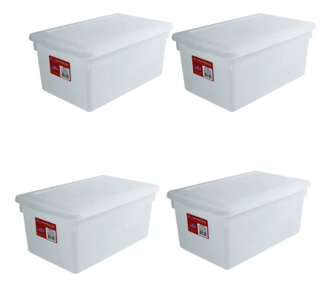 4 Caixas Organizadoras Bioprátika Multiuso Pleion 8l C/tampa Cor Branco