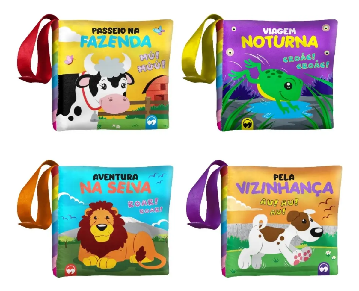 Kit Livro De Pano Sensorial De Tecido Bebês Infantil Estimulação Visual Tátil Auditiva