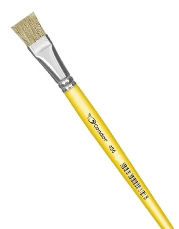 Pincel Artístico Chato Cerda Branca Cabo Longo 456-16 Condor