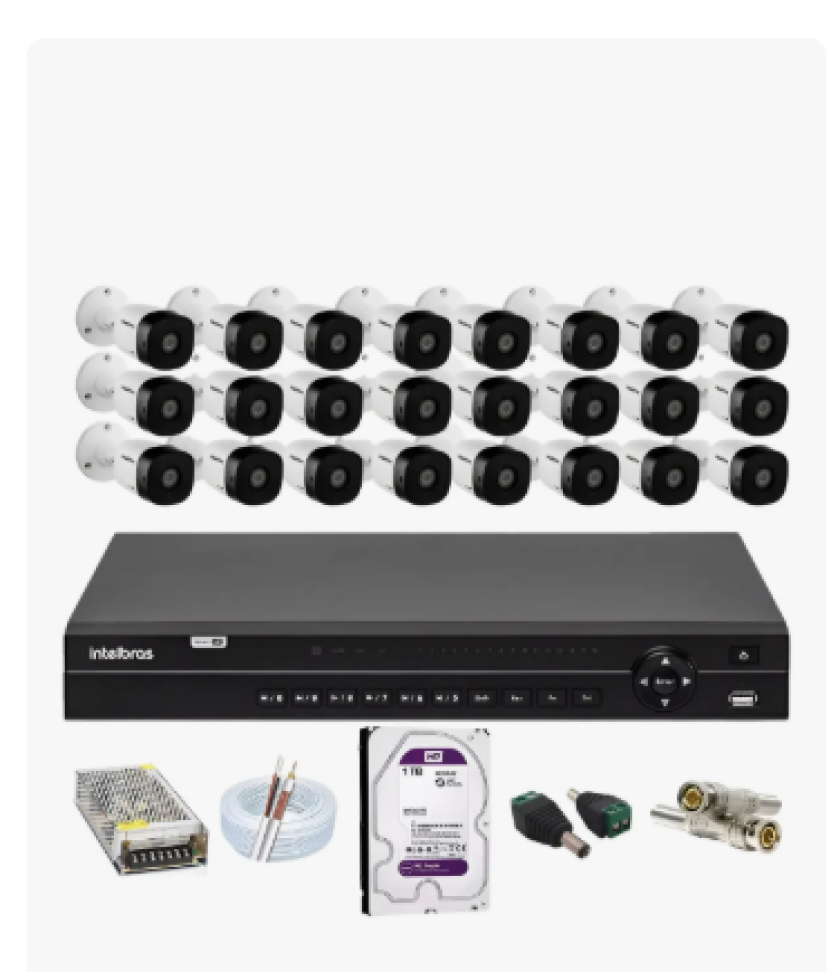 Kit Intelbras 24 Cameras 1120b Dvr 32 Canais Mhdx 1232 C/1tb Branco + Monitor.