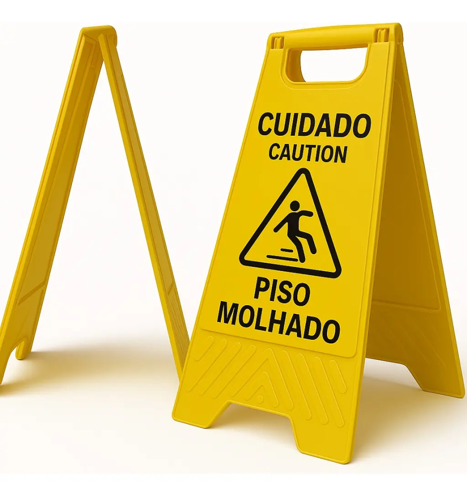 2 Cavaletes Cuidado Piso Molhado Dupla Face Sinalização C/nf