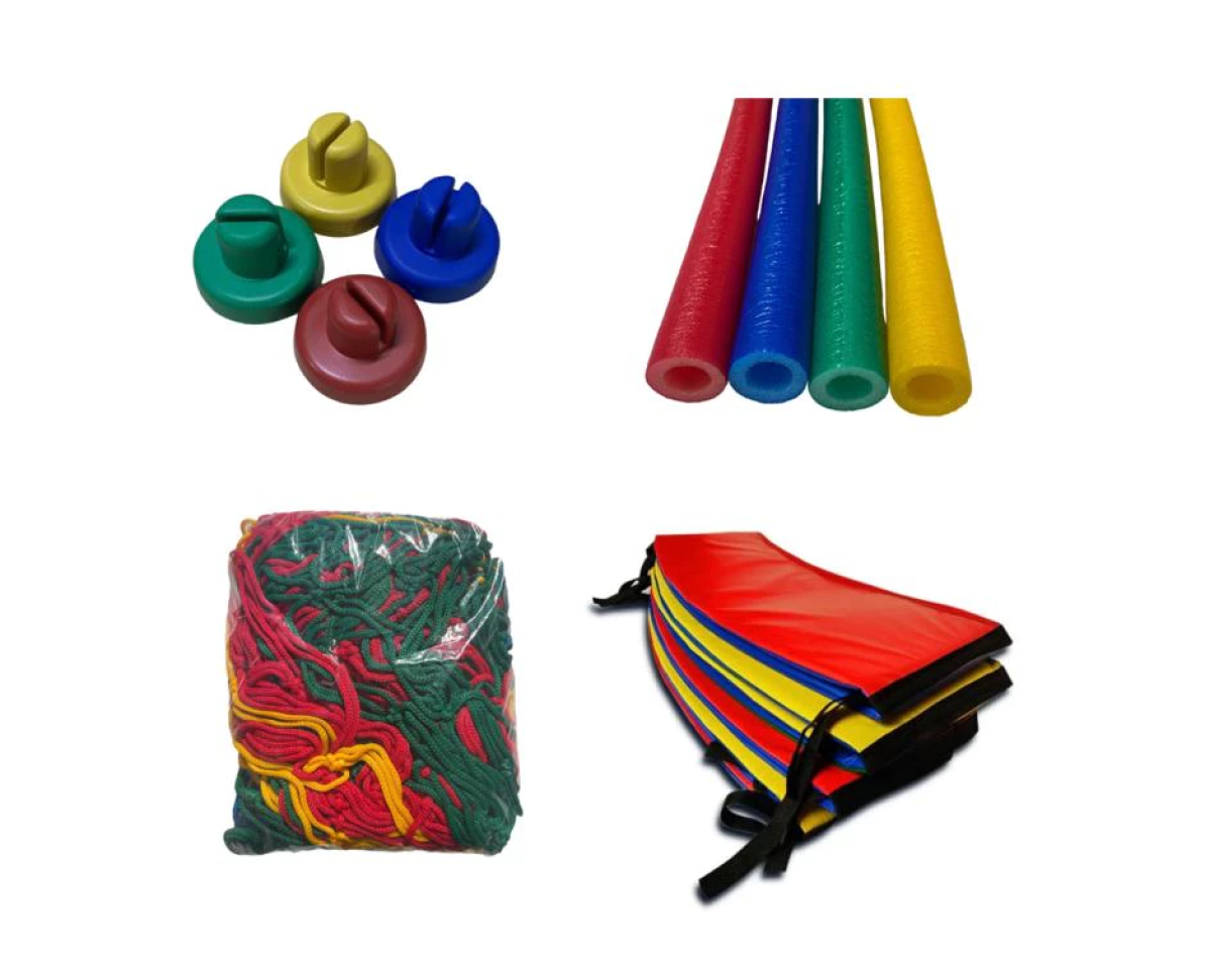 Kit com Protetor + Rede + Isotubos + Ponteiras - Disponível para Todos os Tamanhos da Cama Elástica