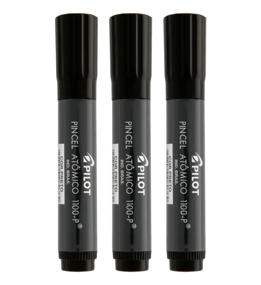 Kit Pincel Atômico Canetão Pilot 1100-p Preto 3 Unidades