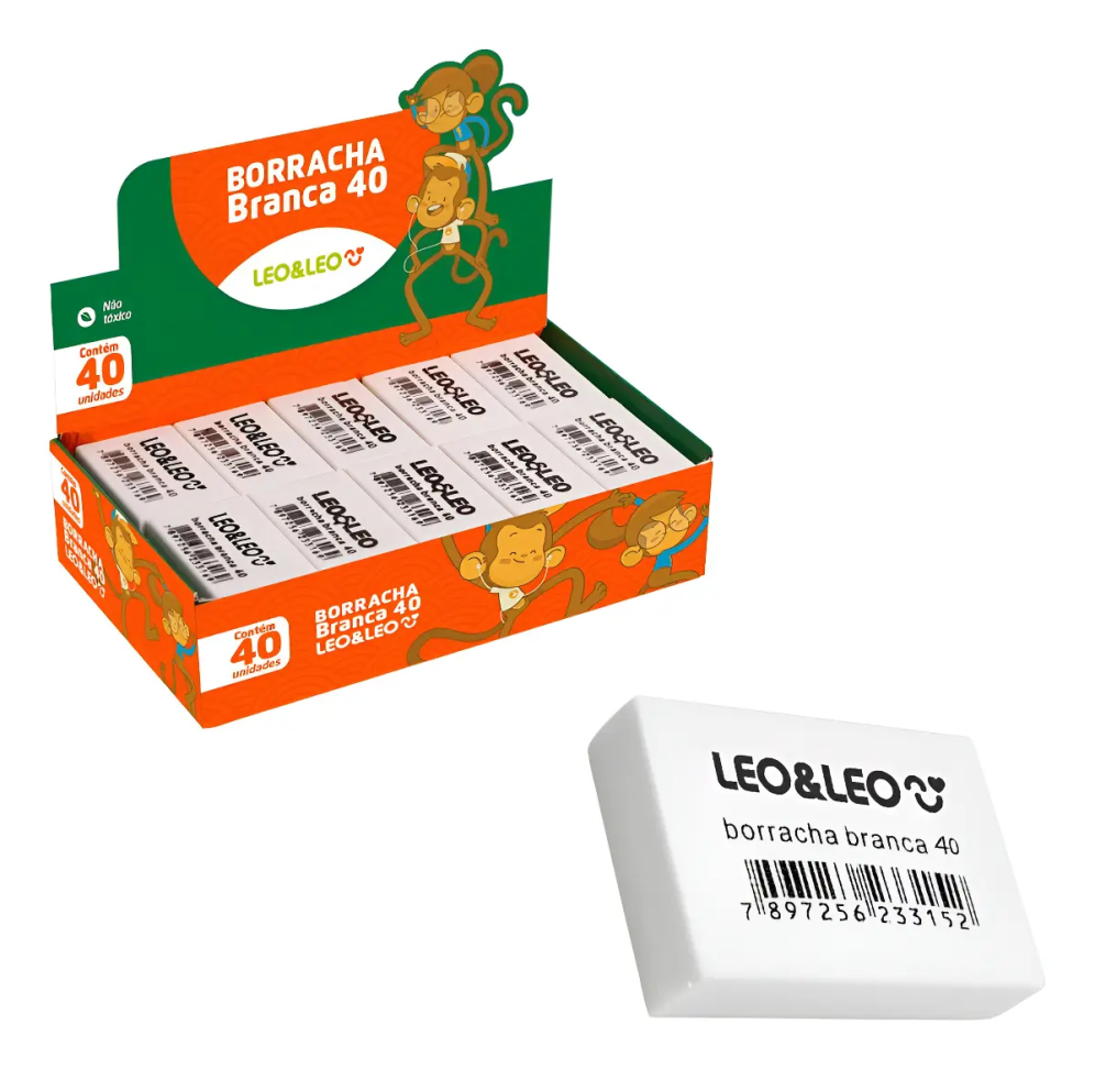 Kit 40 Unidades Borracha Branca Escolar N40 Material Escolar