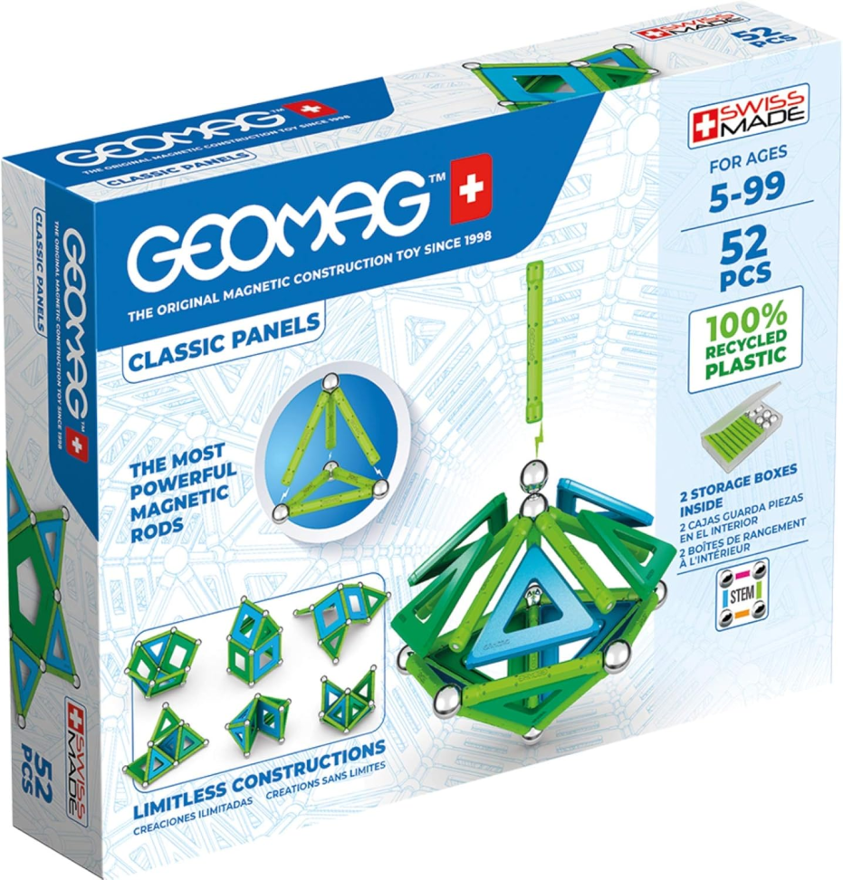 Geomag Classic Magnetic Brinquedos para Crianças de 5+ Idades, 52% Ímãs Educacionais STEM para Crianças - Blocos, Azulejos e Brinquedos de Construção Magnéticos Suíços feitos de plástico 100% reciclado