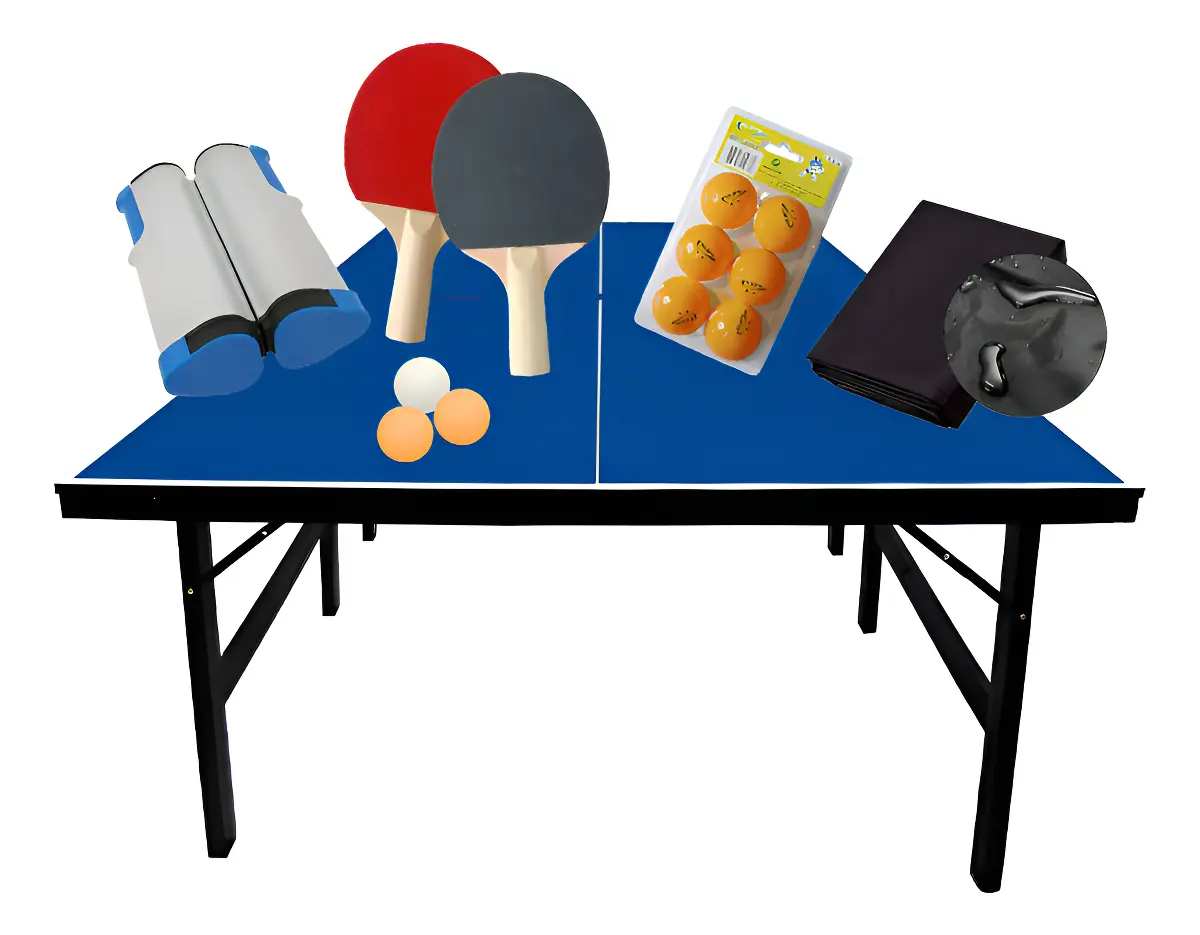 Mesa Ping Pong 15mm Klopf 1001 Azul Madeira Kit Completo Raquetes Bolinhas