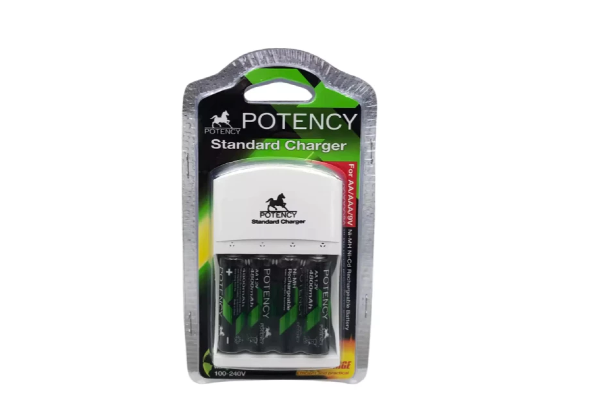 Kit Carregador com 4 pilhas AA Recarregável Potency 120MA 9V Bivolt TB-0958