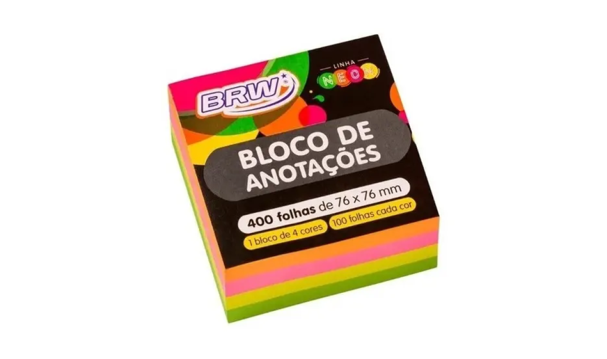 Bloco Adesivo Anotacoes Post-it 76x76 Neon 400fls Brw