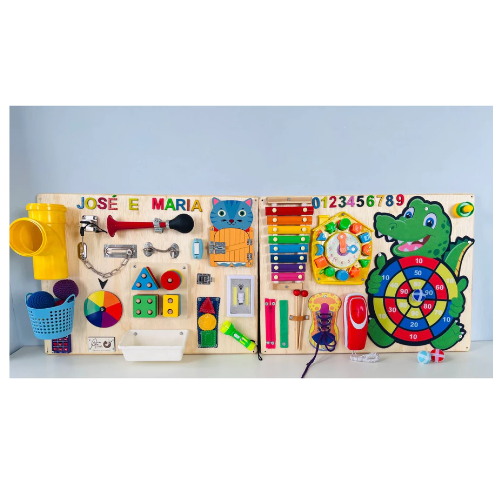 Painel Sensorial Montessoriano Educativo / Placa de Atividades/ Duplo Austrália - com 116x43cm