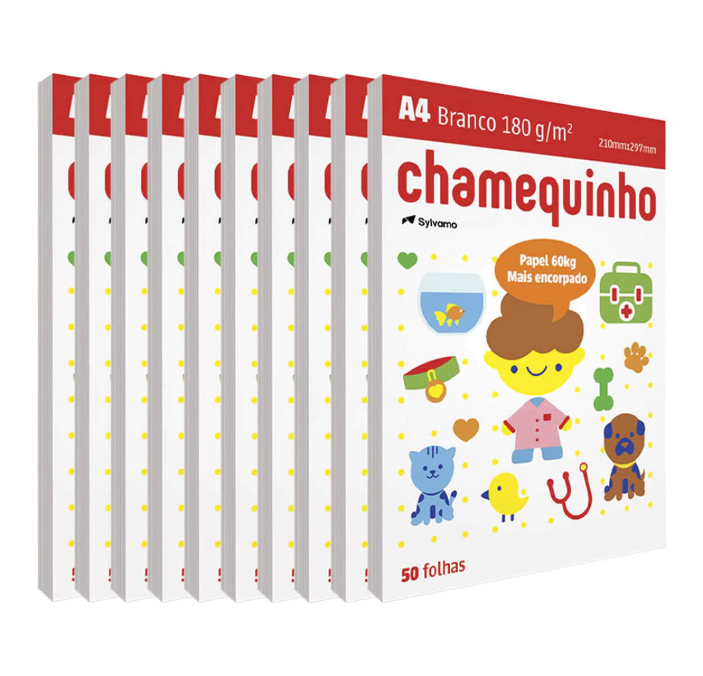 Papel Chamequinho 180g A4 210x297mm Sulfite Branco 60Kg Chamex 500 folhas (10 pct c/ 50 folhas cada)