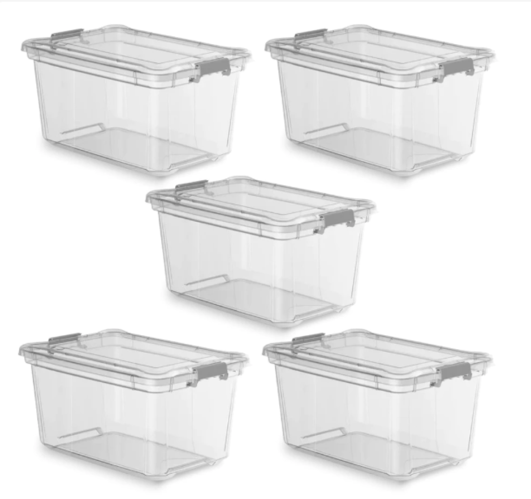 Kit 5 Caixa Organizadora Transparente Multiuso C/ Trava 50 Litros