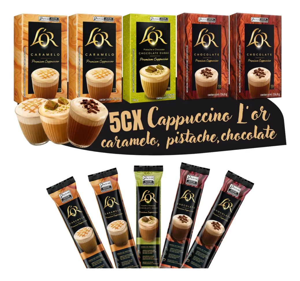 Kit 5 Cxs Capuccino Lor Sache Stick Individual Misto C/40un