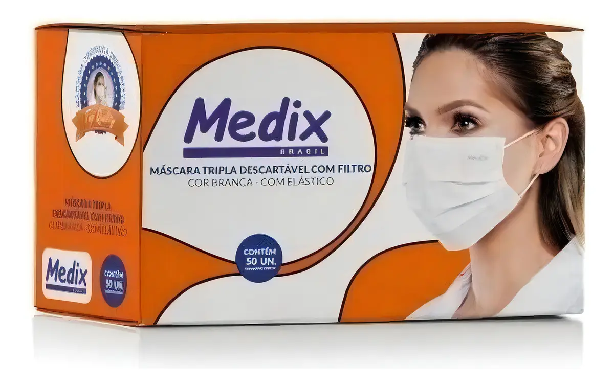 Mascara Descartável Medix Caixa Com 50 Unidades Cor Branco