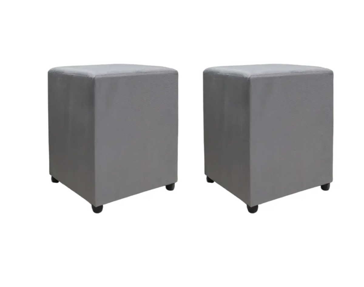 Kit 2 Pufs Puff Banqueta Quadrado Decorativo Courino Cubo Cor Cinza Suede