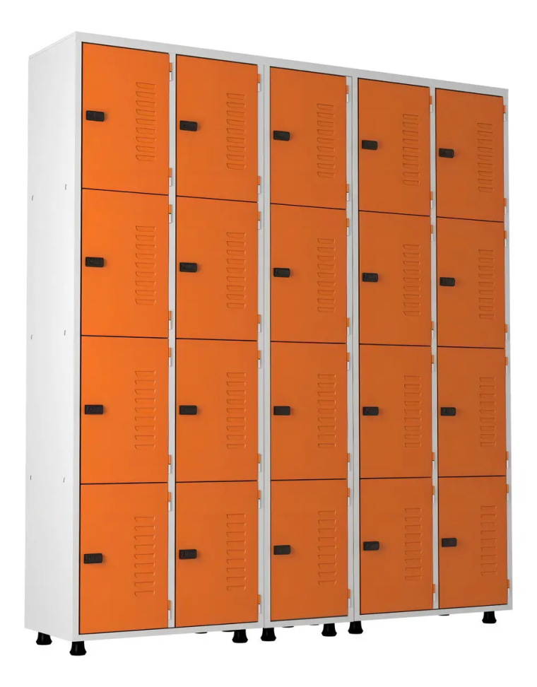 Armário Roupeiro Aço Elite 20 Portas Laranja Academia Vestiário
