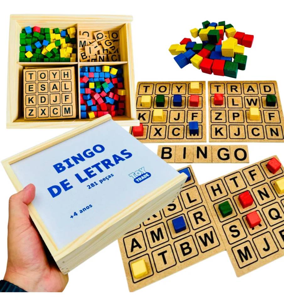Jogo Bingo Letras Alfabetização Madeira Educativo Toy Trade