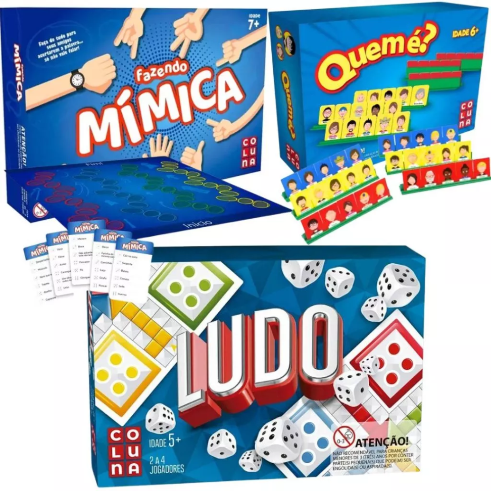 KIT 3 JOGOS - Fazendo Mimica + Ludo + Quem é + Forca Pirata