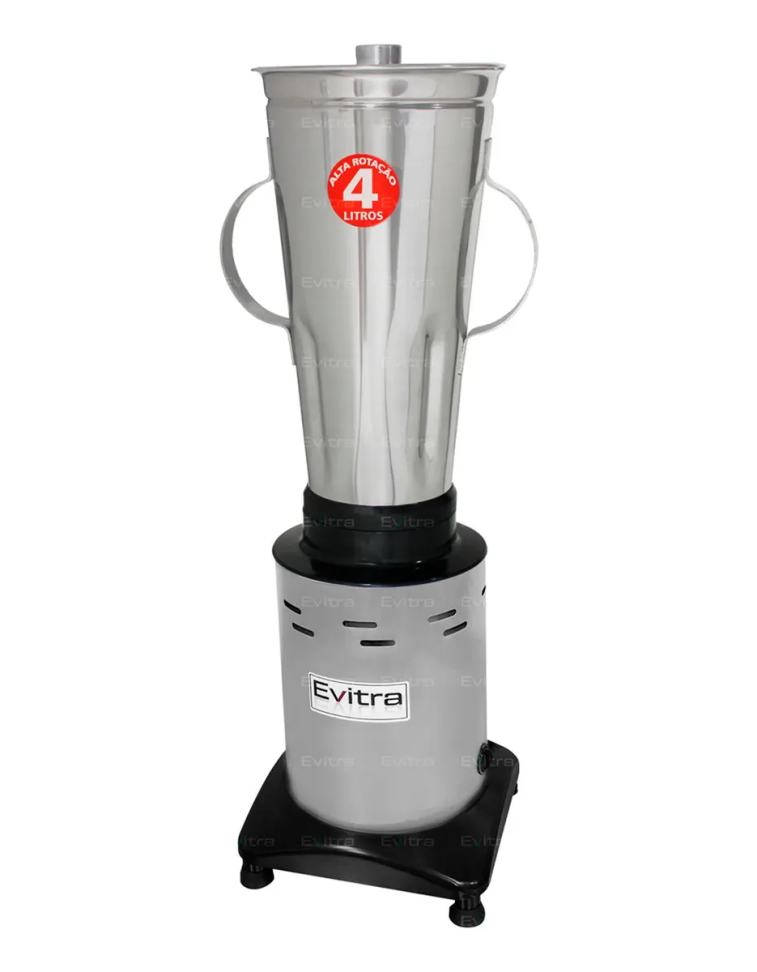 Liquidificador Industrial 4 Litros Alta Rotação Potente Turbo Jarra de Aço Inoxidável Preto e Prata Evitra