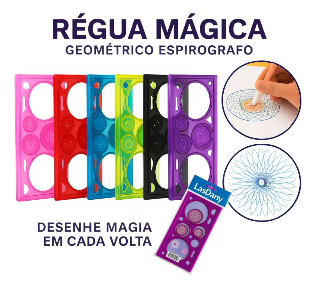 Kit 12 Réguas Mágicas Espirógrafo Mandala Spirograph Desenho