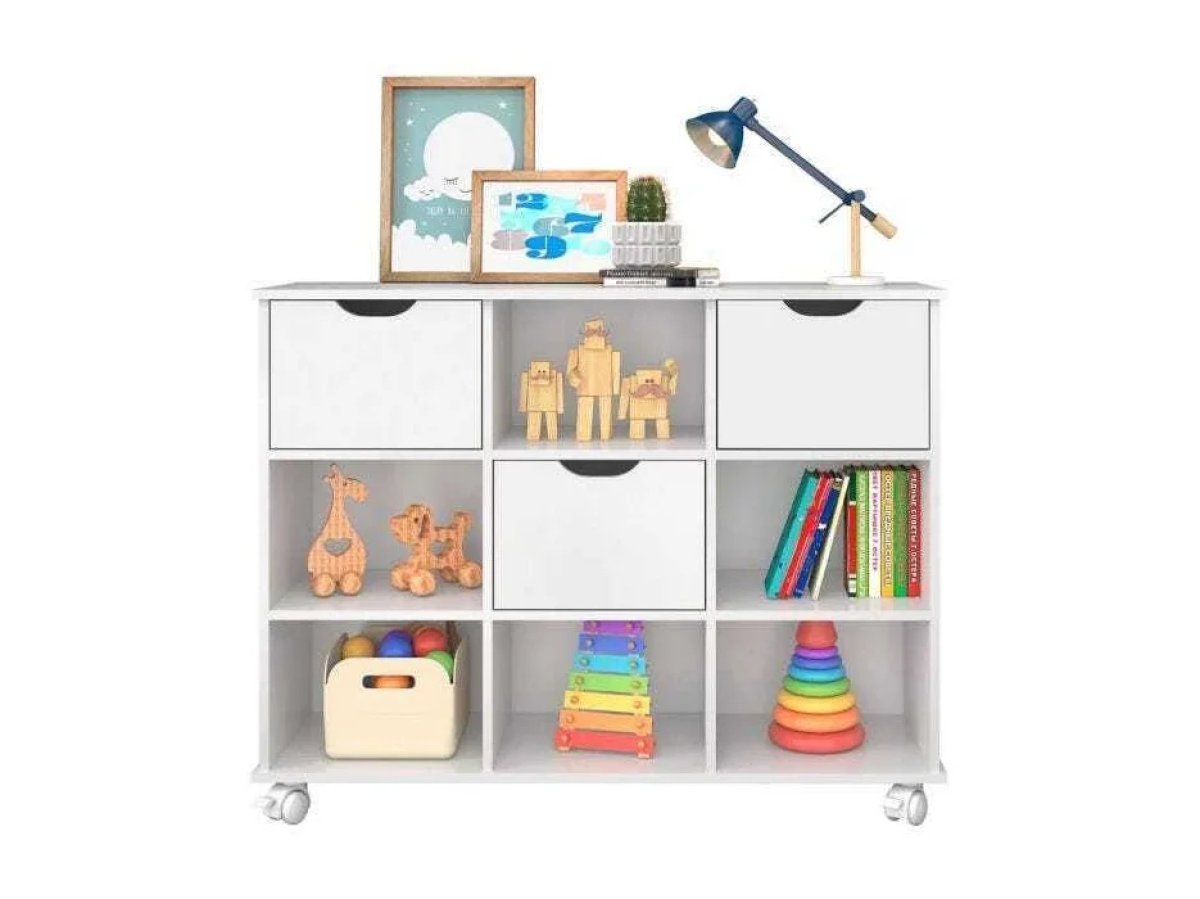 Nicho Organizador com Rodízios 3 Gavetas - Qmovi - Branco/Branco Branco/Branco