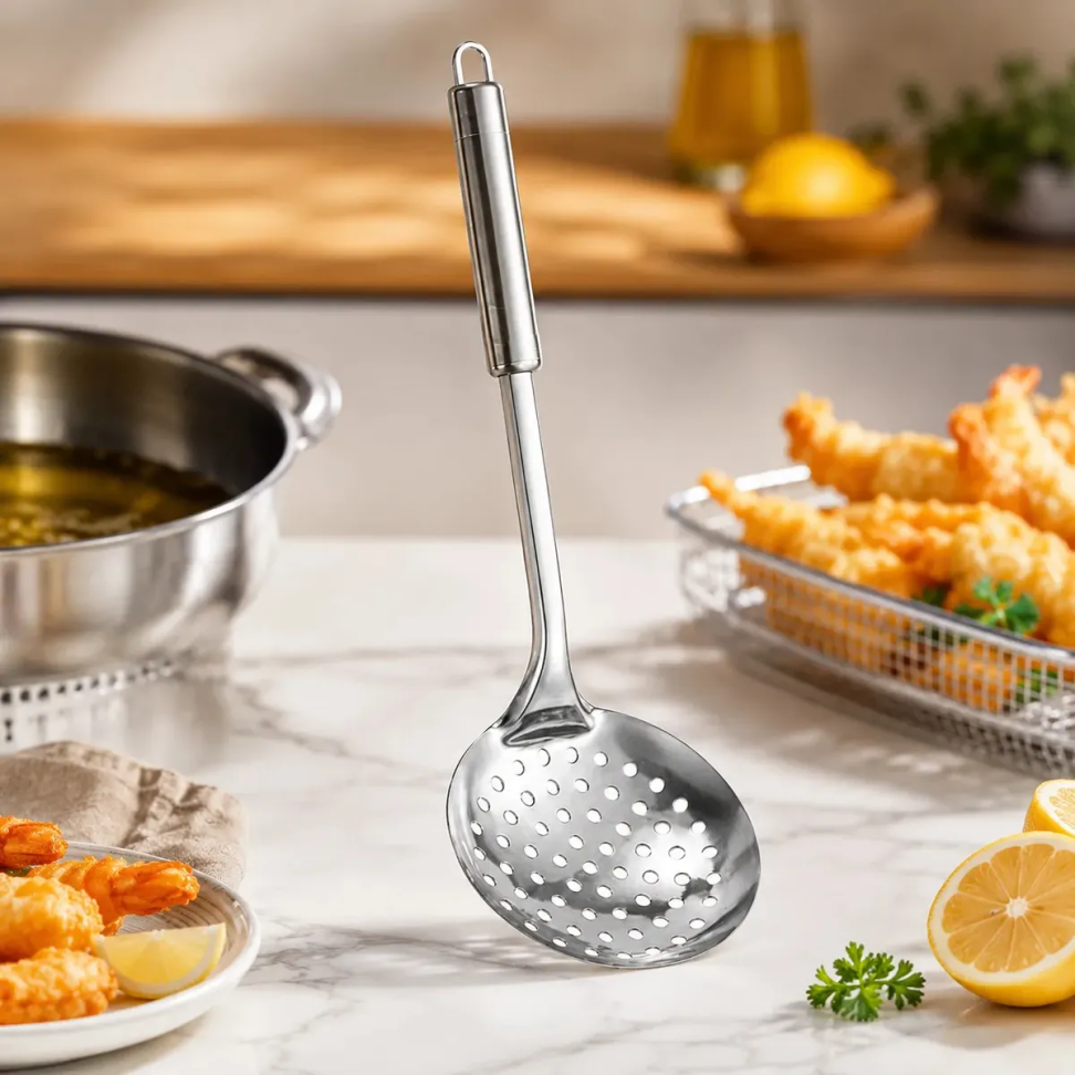 Escumadeira Inox 33cm Multitudo Casa Para Fritura Prateada