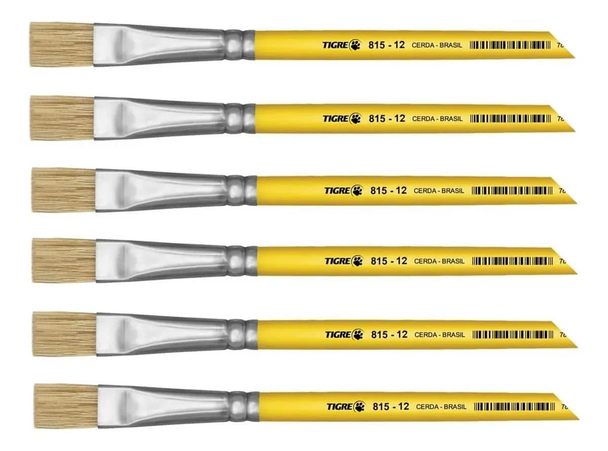 Pincel Chato Artesanato Tigre 815 Nº12 - Kit Com 6 Unidades