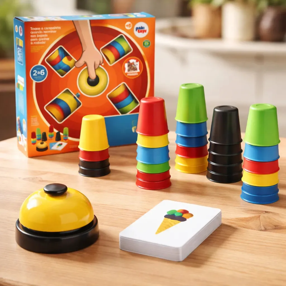 Jogo de Destreza Speed Cups Pakitoys Com Copos Coloridos e Cartas