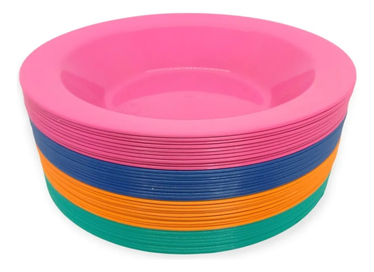 Kit 50 Unidades Pratos Fundos Redondos Plástico P Refeições