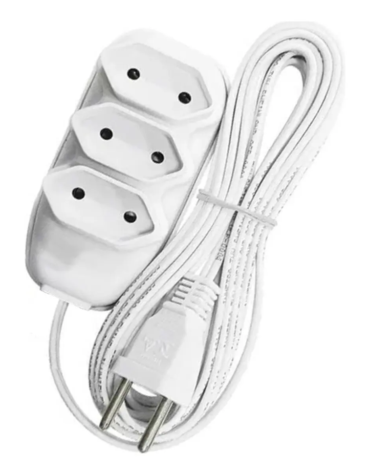 Extensão 15 Metros Cabo Paralelo Reforçada Com 3 Tomada 3 Pino Elétrica Cor Branca Marca Screen Vision