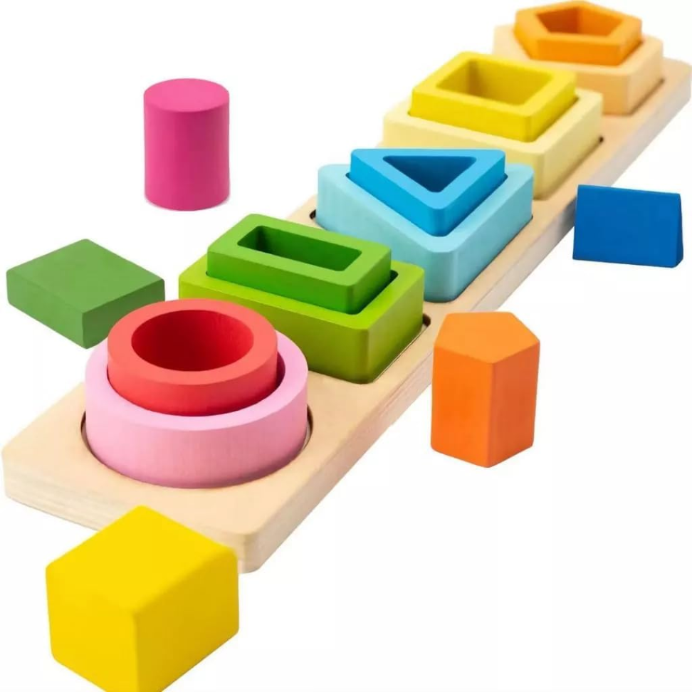 Brinquedo Educativo Montessori, Formas Geométricas de Encaixe, Colorido
