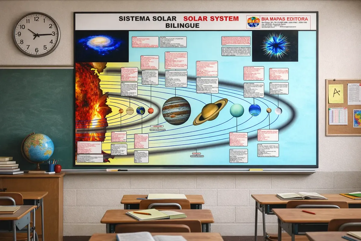 Mapa Escolar Sistema Solar Bilíngue Português E Inglês