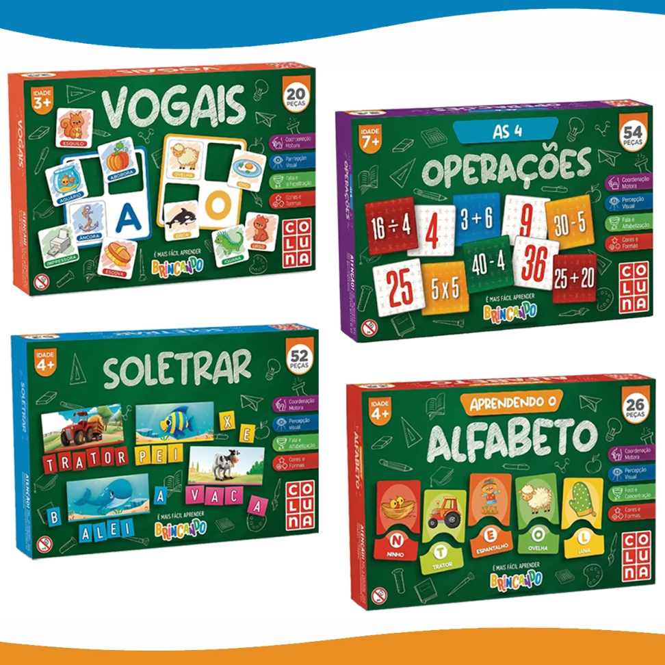 Kit 4 Jogos Escolar Alfabetização Ensina Ler Escrever Contas