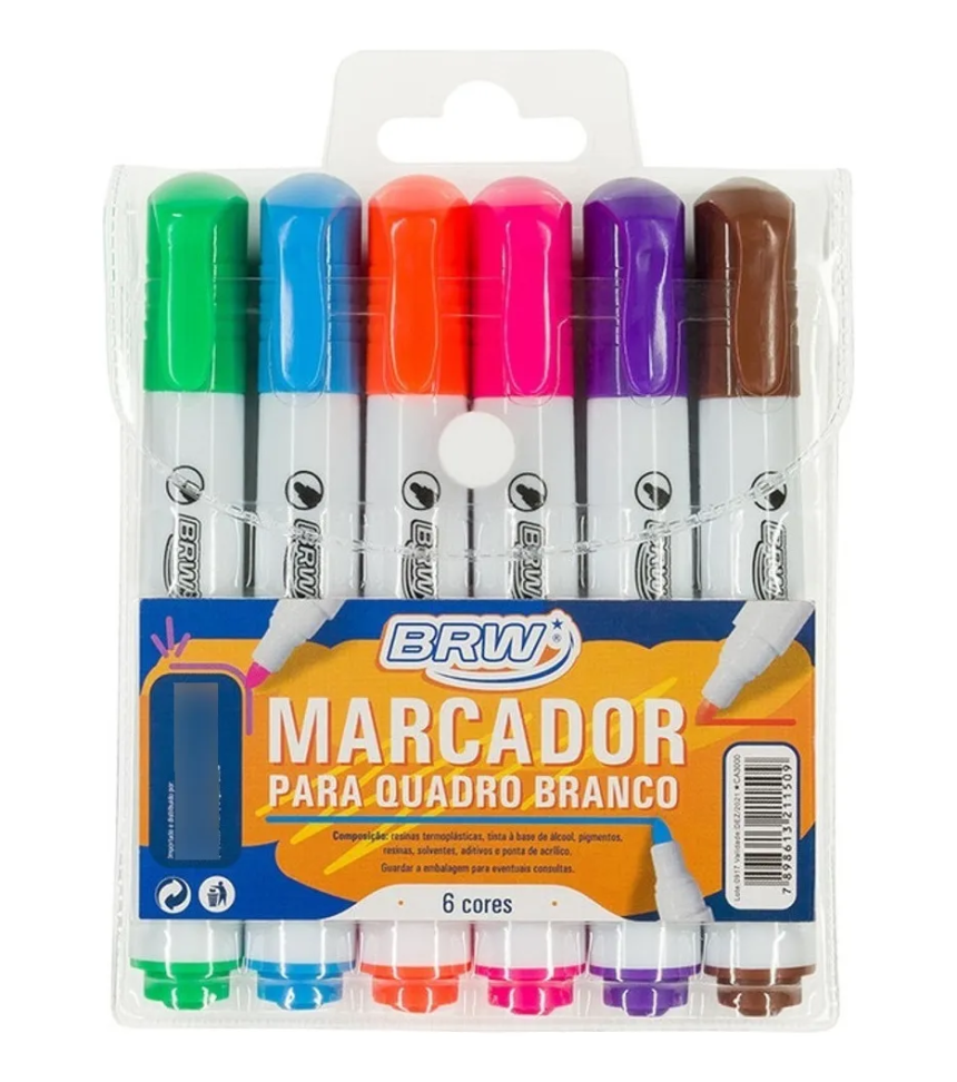 Marcador Para Quadro Branco Brw Kit Com 6 Cores Ponta Redonda