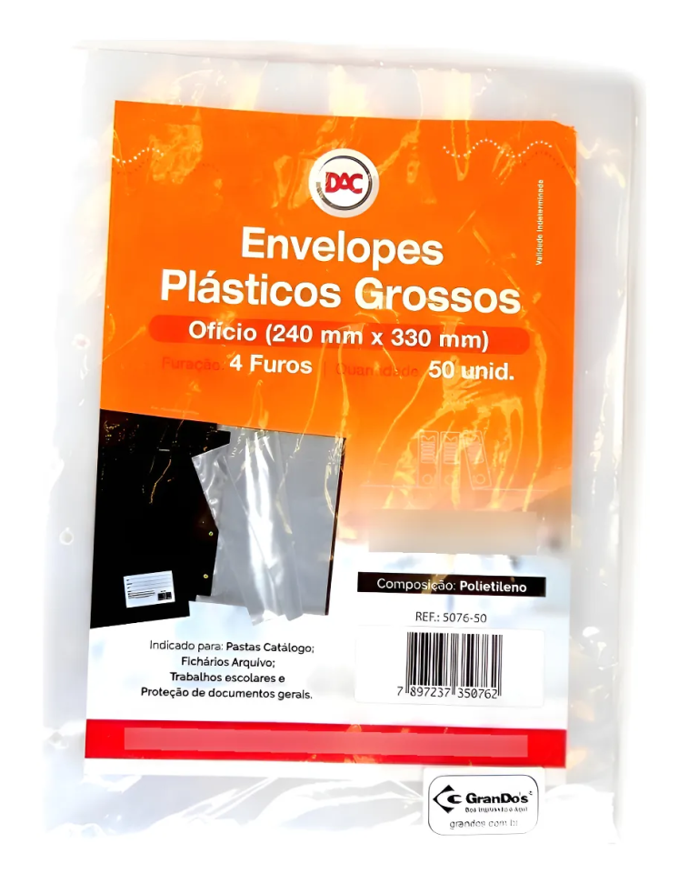 Saco Plástico Grosso 240 Mm X 330 Mm Com 4 Furos