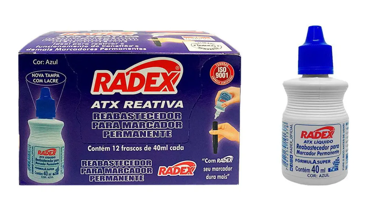 Reabastecedor Para Pincel Permanente Radex Azul Cx C/ 12