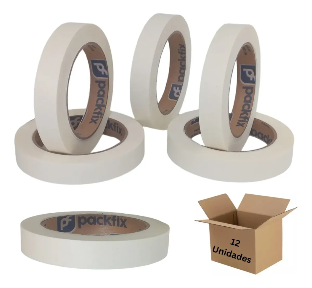Fita Crepe Adesiva Uso Geral 19x50 Branca Kit 12 Rolos