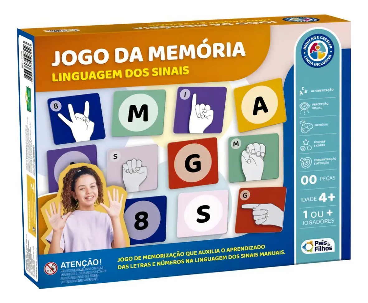 Jogo da Memória Linguagem dos Sinais Educativo 80 Peças Pais & Filhos