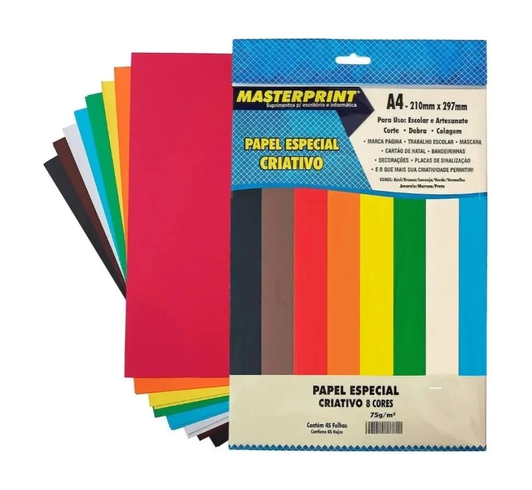 Bloco Papel Criativo A4 - 8 Cores 75g - 45fls Masterprint
