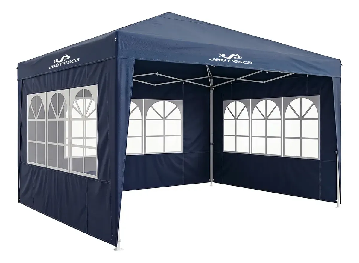 Tenda Gazebo 3x3x2,55m Sanfonado Aço/alumínio Proteção Uv Azul / Com Cortina