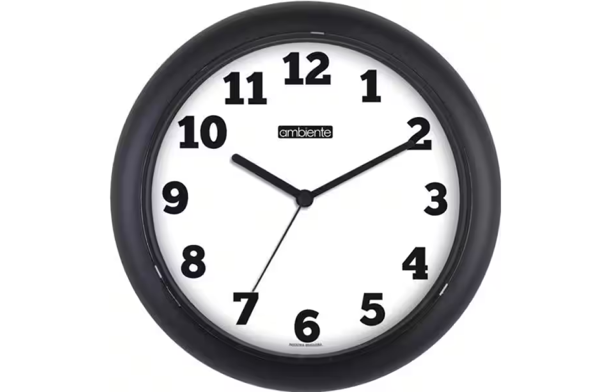 Relógio de Parede 24,5cm, Preto com fundo branco, 191300-034, Herweg - CX 1 UN