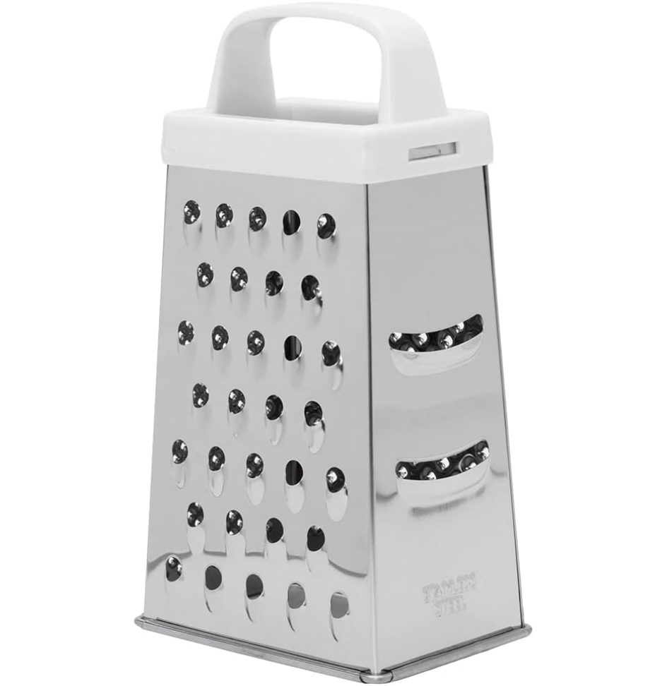 Mimo Style Ralador em Inox, 4 Faces, Lâminas de Aço Inoxidável Afiadas, Ergonomicamente Projetado Com Uma Alça de Borracha, Ideal Para Queijo Parmesão, Vegetais, Gengibre,