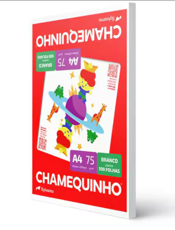 Papel Sulfite Chamequinho Branco, A4 75g 210x297mm, Uso Escolar Artístico Profissional, 100 Folhas - PT 100 FL
