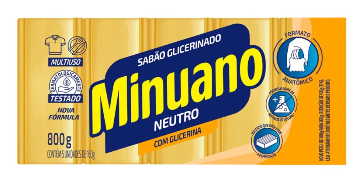 Sabão Em Barra Minuano Multiuso Neutro 5 Unidades 800g